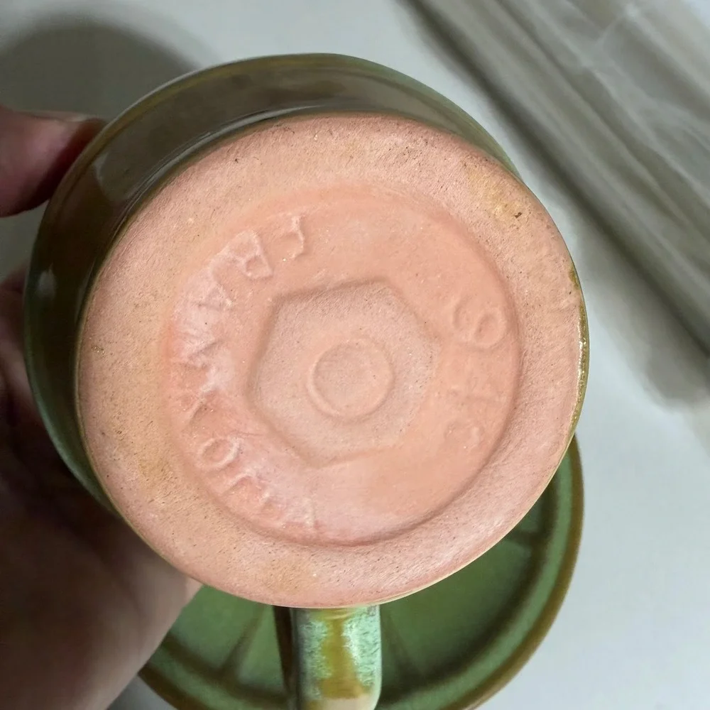 Frankoma Pottery Prairie Green Wagon Wheel Cup and Saucer Set 94S Vintage